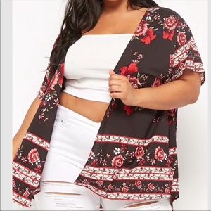 Plus size floral kimono